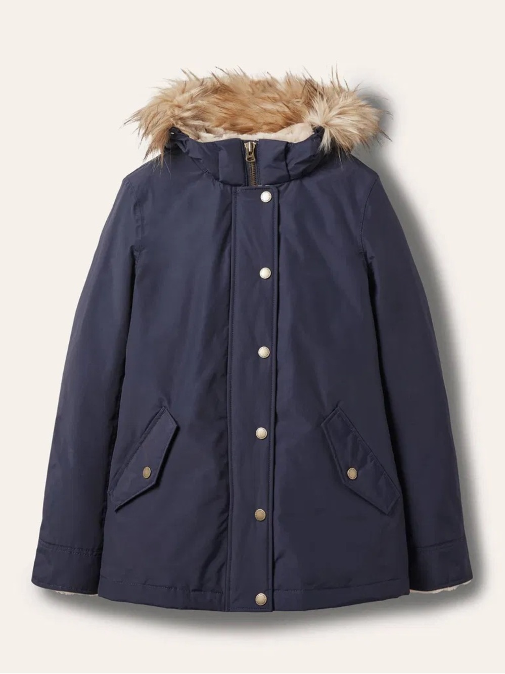Boden Dunbar Parka Navy Parka with Faux-Fur Trim Hood